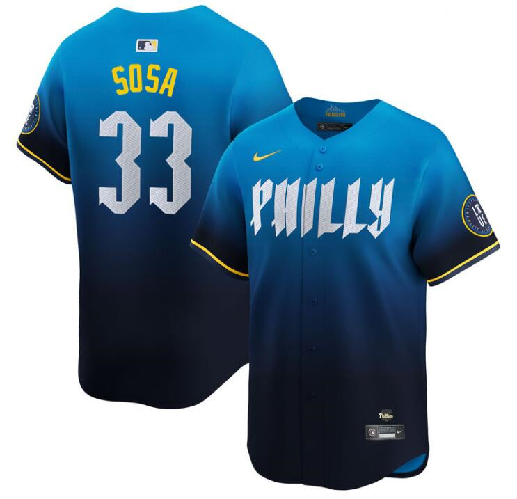 Men's Philadelphia Phillies #33 Edmundo Sosa Blue 2024 City Connect Limited Stitched Jersey Men's Philadelphia Phillies #33 Edmundo Sosa Blue 2024 City Connect Limited Stitched Jersey